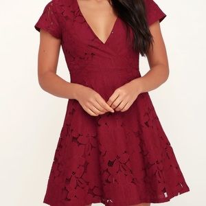 Lulus Wine Red lace skater dress 💃 worn once, new condition